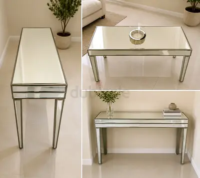 Mirrored Console Table / Coffee Table - Elegant Glass & Silver Frame