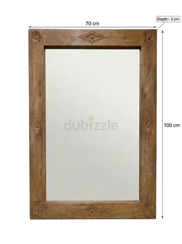 Solid ACACIA Wood Full-Length Mirror 100x70cm — Rustic hand-Carved Frame