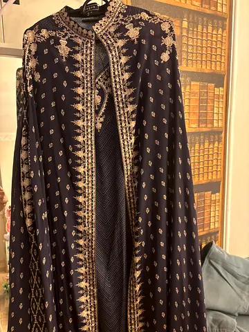Navy Embroidered Long Kaftan / arabic indian dress - Size S-M