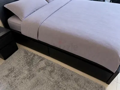 IKEA MALM High Bed Frame with 2 Storage Drawers - 160x200cm, Black-Brown