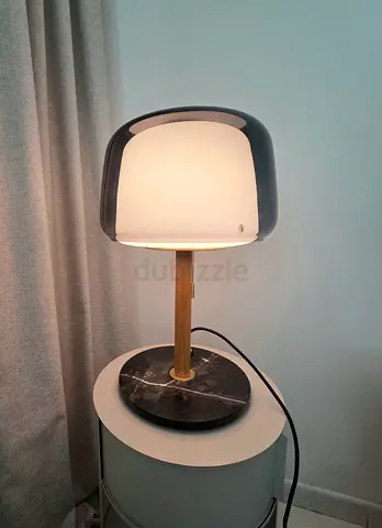 IKEA Evedal Table Lamp - Marble, Oak and Grey Glass