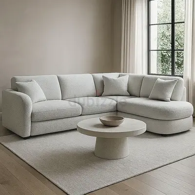 Light grey L-shaped 4-seater fabric corner sofa