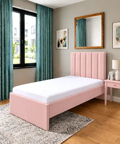 New Single bed pink upholstered bed with padded headboard modern design single size bed