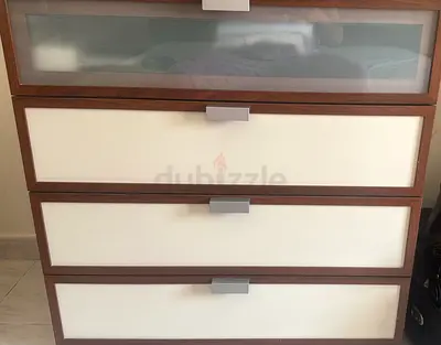 Modern 4-Drawer Chest of Drawers – Dark Wood & White Finish