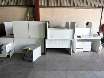 Used white office workstations and drawers — set of cubicles total 10 set (1 table 1chair 1 drawer)