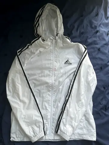 White Adidas Hooded Windbreaker Jacket
