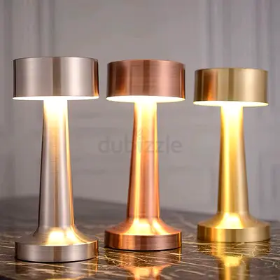 Set of 3 Modern Metallic Table Lamps — Gold, Copper, Silver