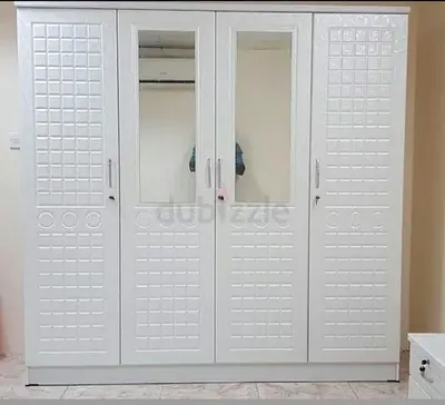 White 4-Door Wardrobe with Mirror - Good Condition