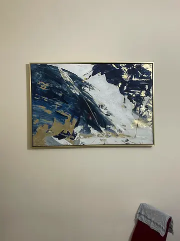 Abstract Blue & Gold Canvas Painting — Framed Wall Art