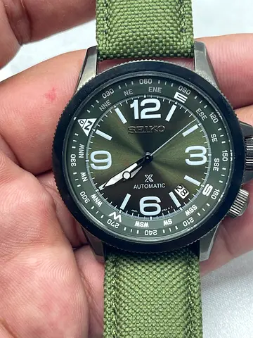 Seiko Prospex Automatic Green Dial Field Watch with Green Canvas Strap
