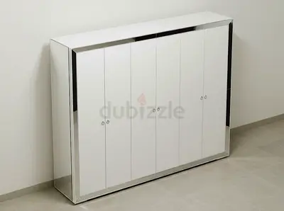 White 6-Door Wardrobe with Mirrored Frame — Good Condition