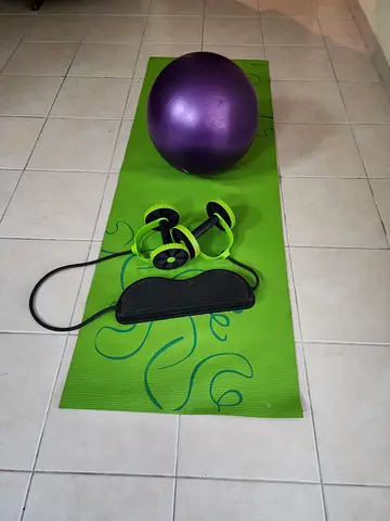 Yoga mat, exercise ball and ab roller set - good condition