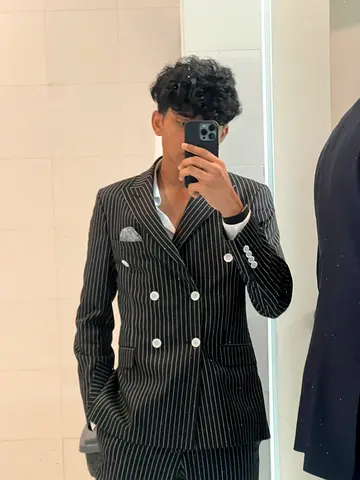 Men's black pinstripe double-breasted blazer — good condition