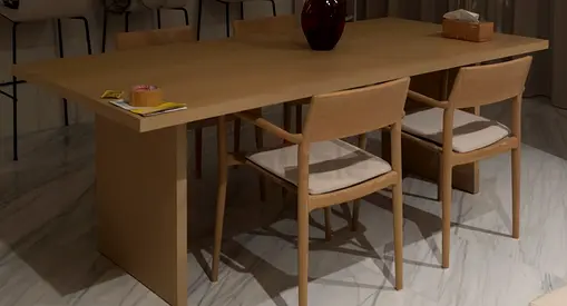 Custom wooden dining table and wooden chairs