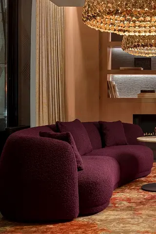 Curved Plum Bouclé Sofa - Modern 3-Seater