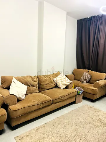 Beige 7-seater Sofa Set with Coffee Table — Good Condition and dining table