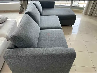 Grey L-shaped Fabric Sofa with Chaise - Good Condition