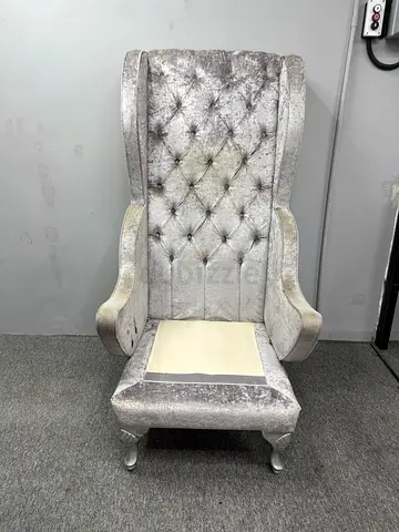 Silver Velvet High-Back Accent Chair with Tufted Back