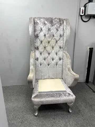 Silver Velvet High-Back Accent Chair with Tufted Back