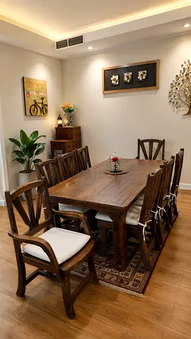 Antique Solid Wood Dining Table Set With 8 Chairs