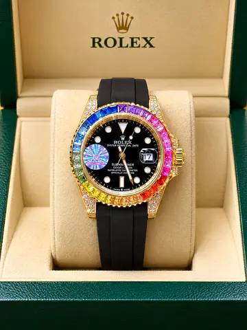Rolex Submariner style watch with multicolor gem bezel and rubber strap All over UAE cash on deliver