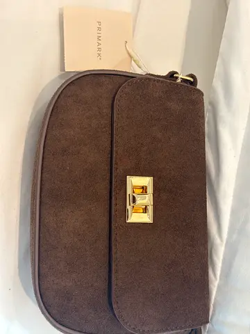 Primark brown suede crossbody bag with gold clasp - new