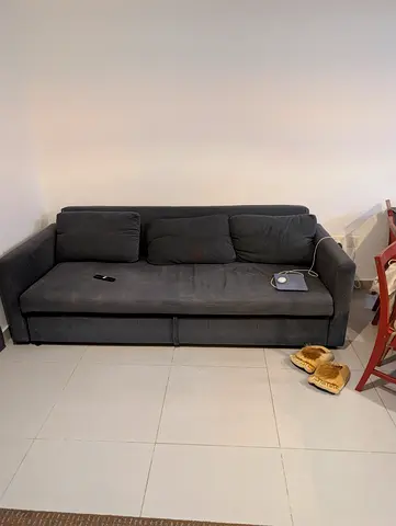 3-seater dark grey fabric sofa - normal condition, need textile restoration