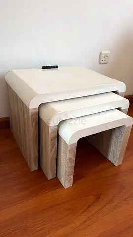 Set of 3 Modern Nesting Side Tables - Wood & White Finish