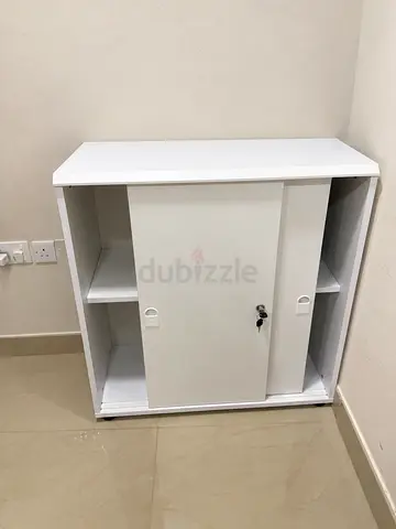 White Sliding Door Storage Cabinet with Lock — Compact Sideboard