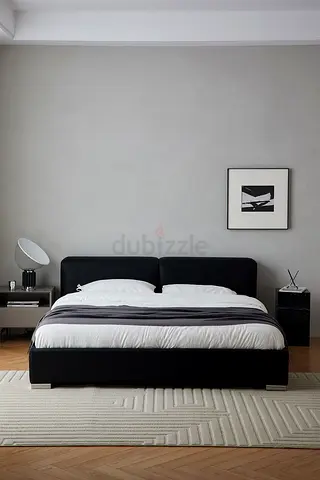 Modern black upholstered king bed with headboard