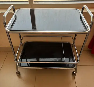 4-Tier Serving Trolley with Glass Shelves on Wheels(62cm*42cm*72cm)