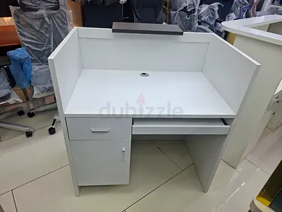 White Reception / Workstation Desk with Privacy Panel and Storage