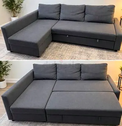 Grey L-shaped Sofa Bed with Storage — Converts to Double Bed, Good Condition