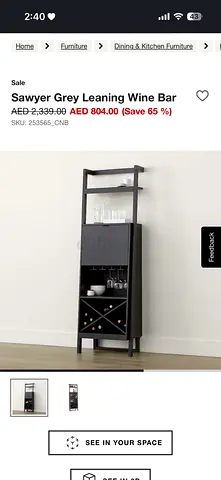 Sawyer Grey Leaning Wine Bar – Narrow Standing Wine Storage & Shelves