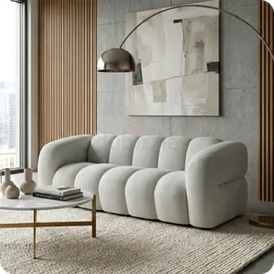 Light grey modern tufted 3-seater sofa