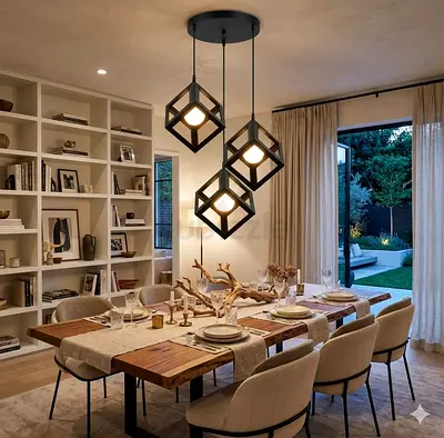 Modern geometric pendant chandelier - triple cube design, black finish