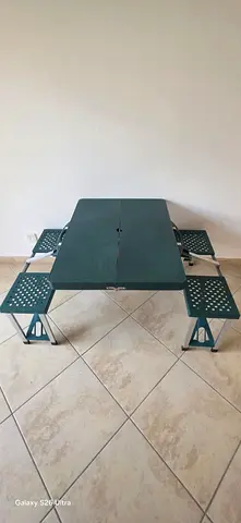 Foldable Portable Picnic Table with Attached Stools — Green