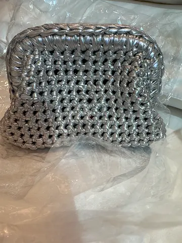 Handmade silver crochet clutch bag — small evening pouch
