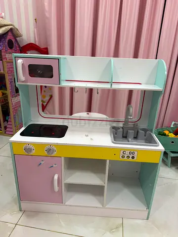 Wooden Kids Play Kitchen Set - Pink/Teal, Includes Sink & Oven