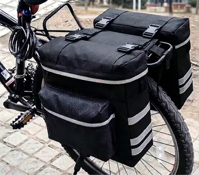 Large Double Bike Pannier Saddle Bag with Reflective Strips - Brand new, never used.
