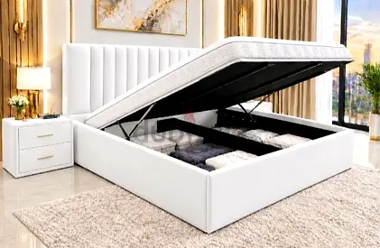 White Upholstered Ottoman Storage Bed - King size 180/200cm