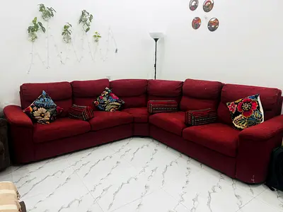 Red L-shaped Corner Sofa — 5-seater, comfortable and sturdy