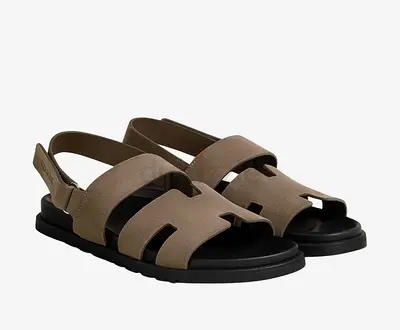 Hermes etoupe suede slippers