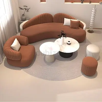 Curved Modular Sofa Set with Armchair and Ottomans - Modern Design
