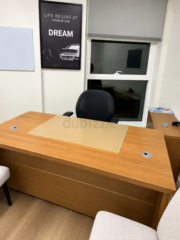 Solid Wood Office Desk with a separate documents and supplies table- Good Condition