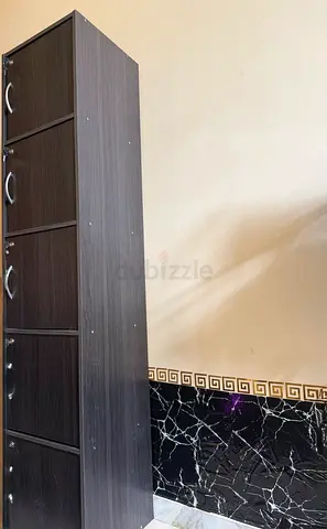 Tall 5-Shelf Dark Wood Storage Cabinet with Locks