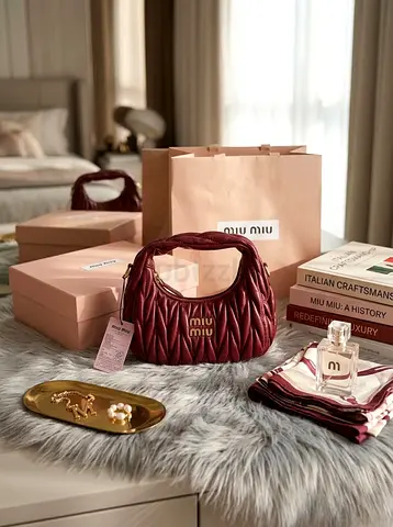 Miu Miu Burgundy Matelassé Shoulder Bag – Elegant Quilted Handbag