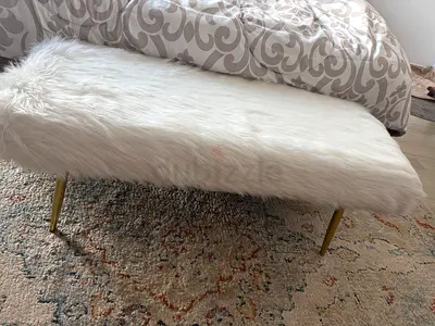 White Faux Fur Bench with Gold Legs - 120cm