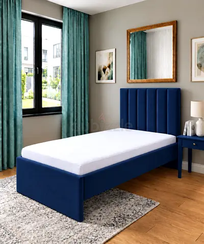 New Single bed blue upholstered bed frame with padded headboard single size bed