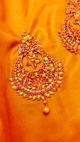 Gold-tone Chandbali Earrings with Pearls and Yellow Stones with marg tikka